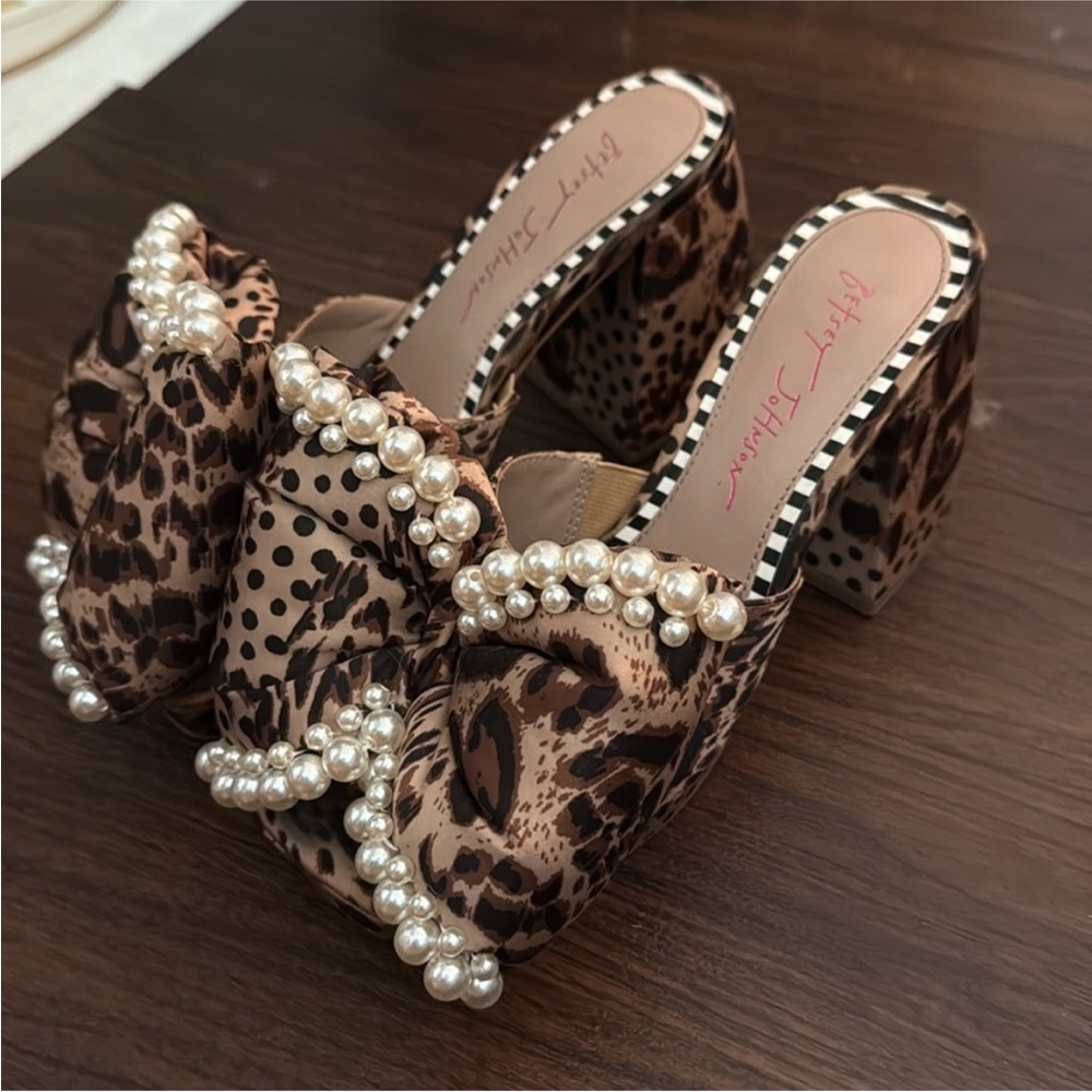 Betsey Johnson Leopard Print Heels with Pearl Accents